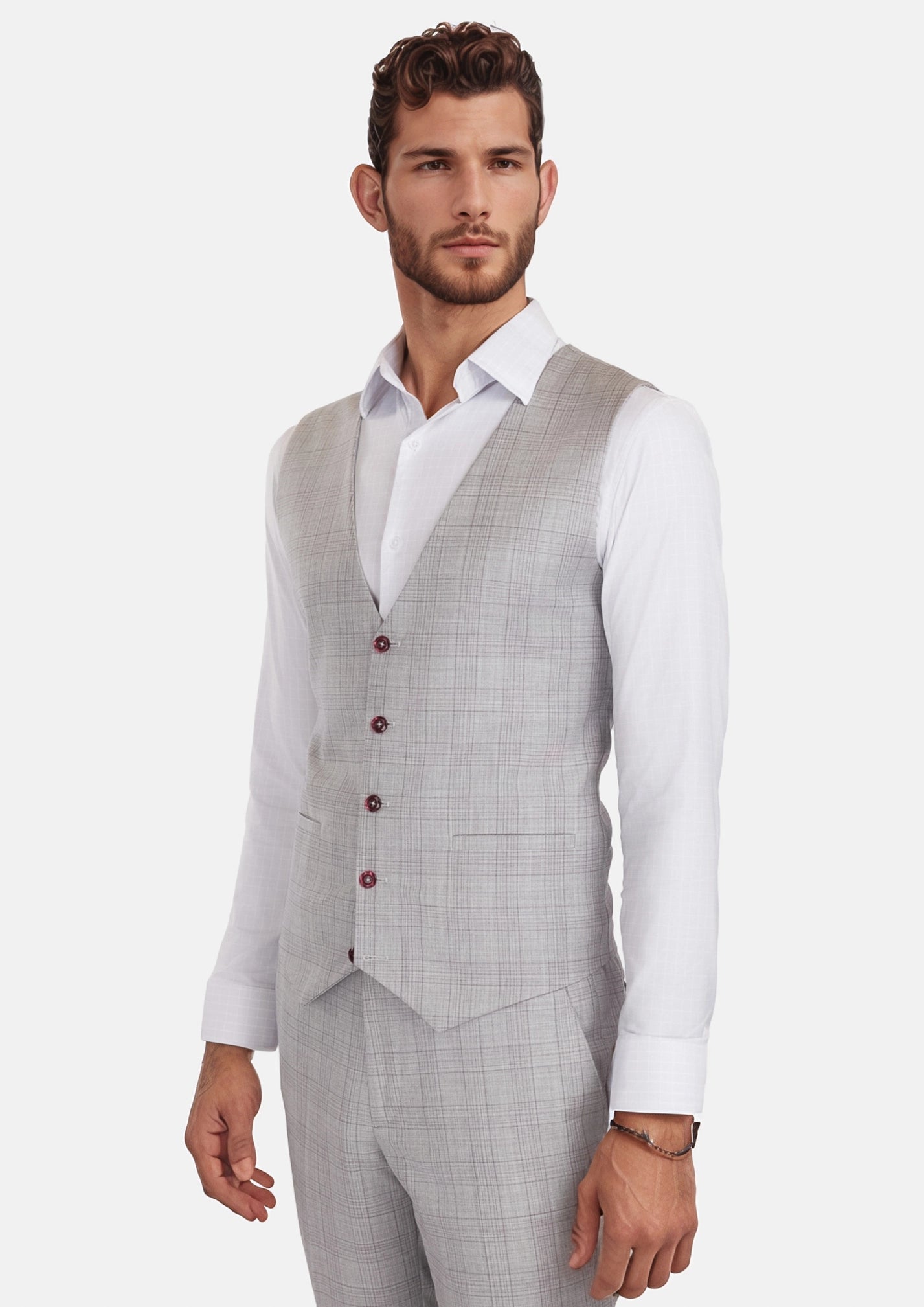 French Gray Checked Vest718