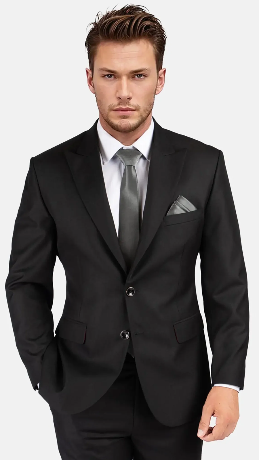 A Man Modeling A Black Suit