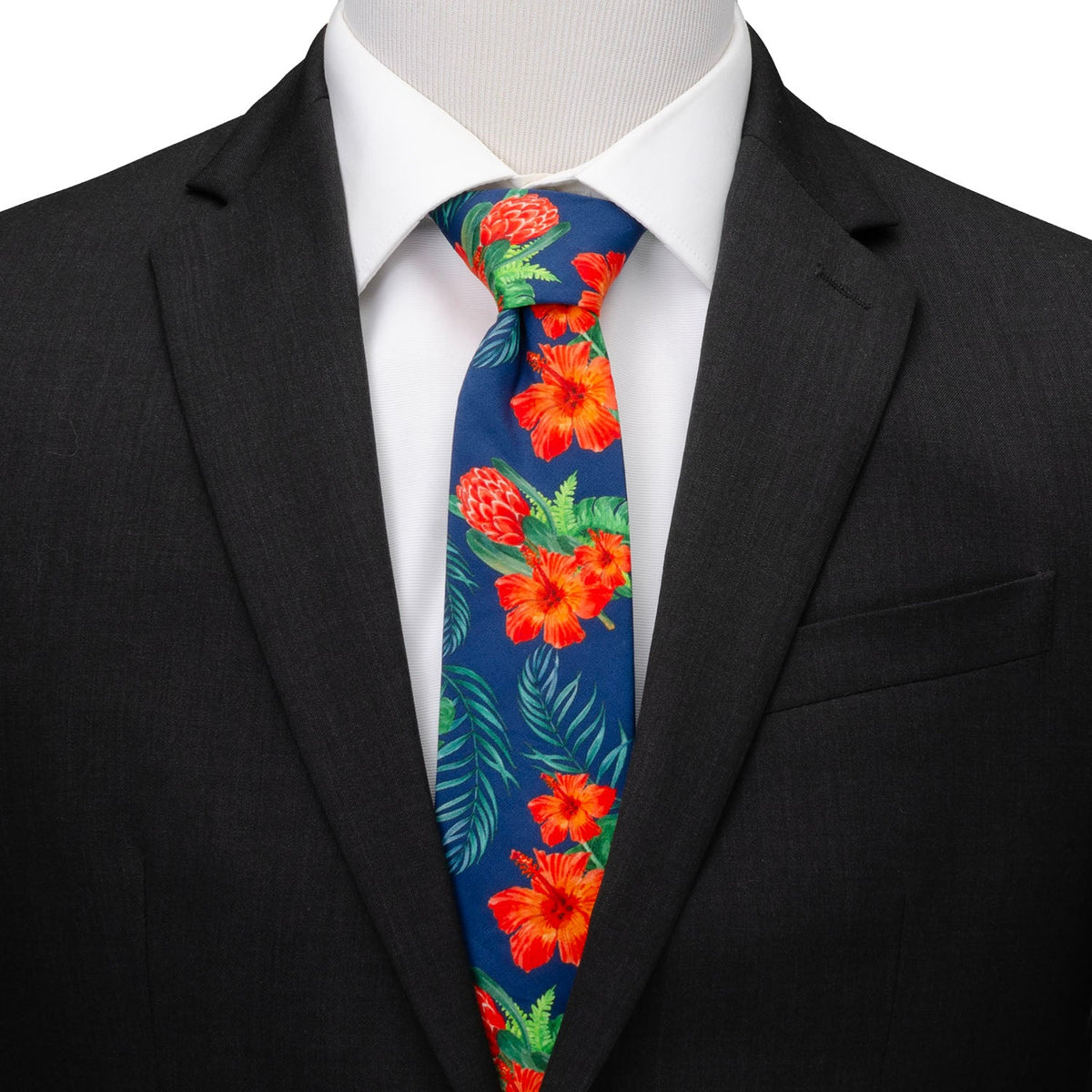 Tropical Hibiscus Men's Navy Tie141