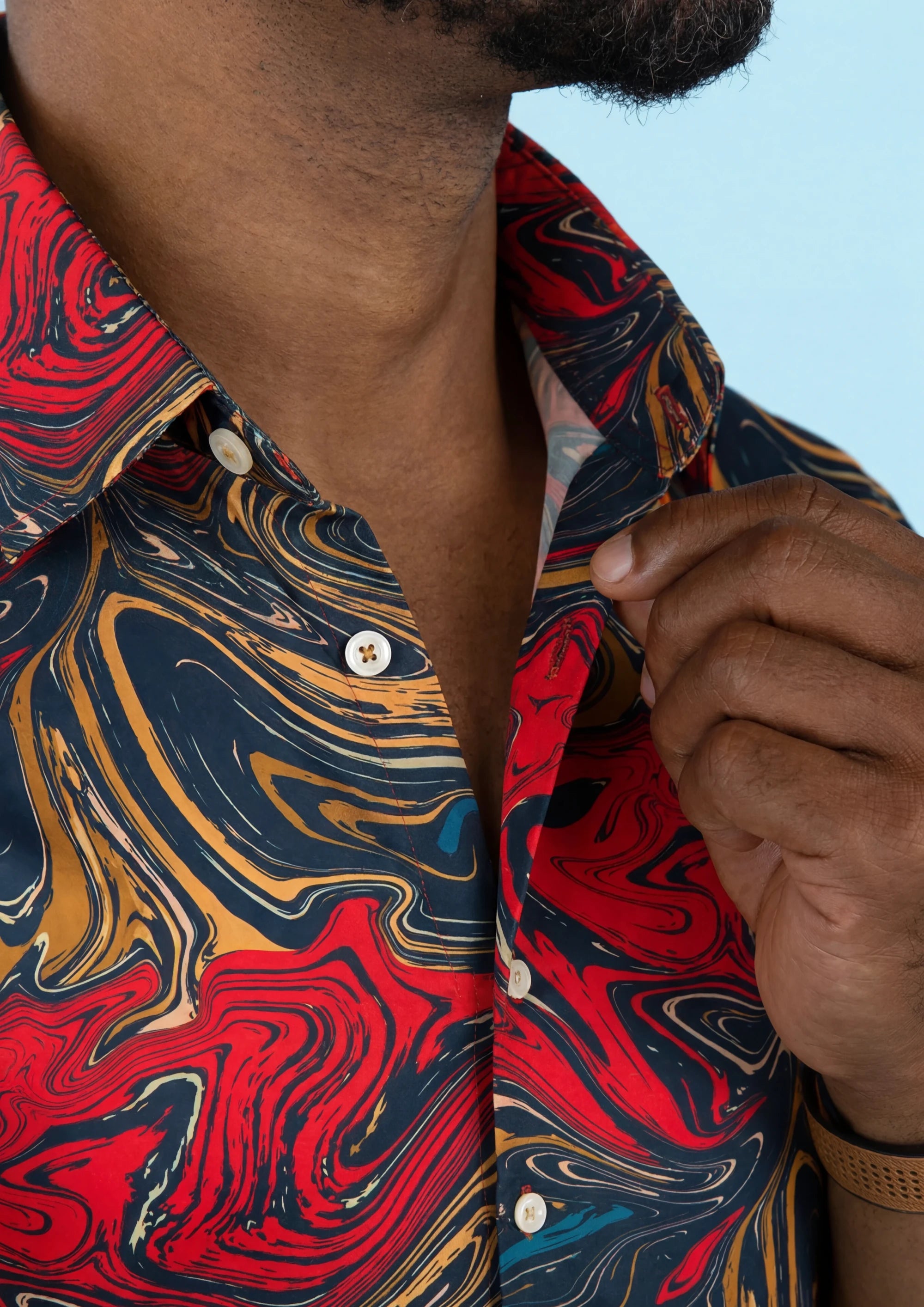 Crimson Swirl Silk Shirt - collar and fabric detail876