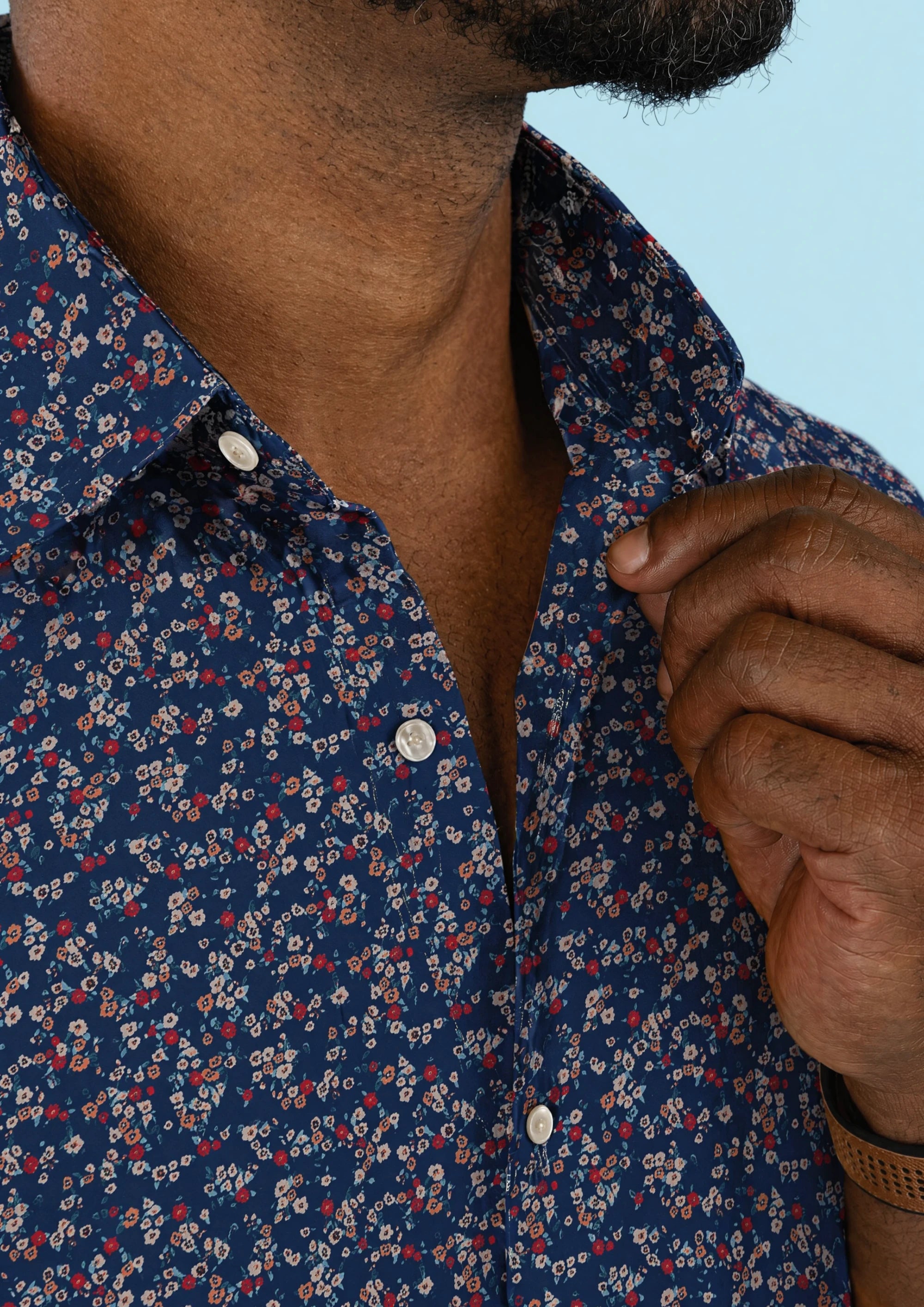 Cobalt Bloom Silk Shirt - collar and fabric detail120