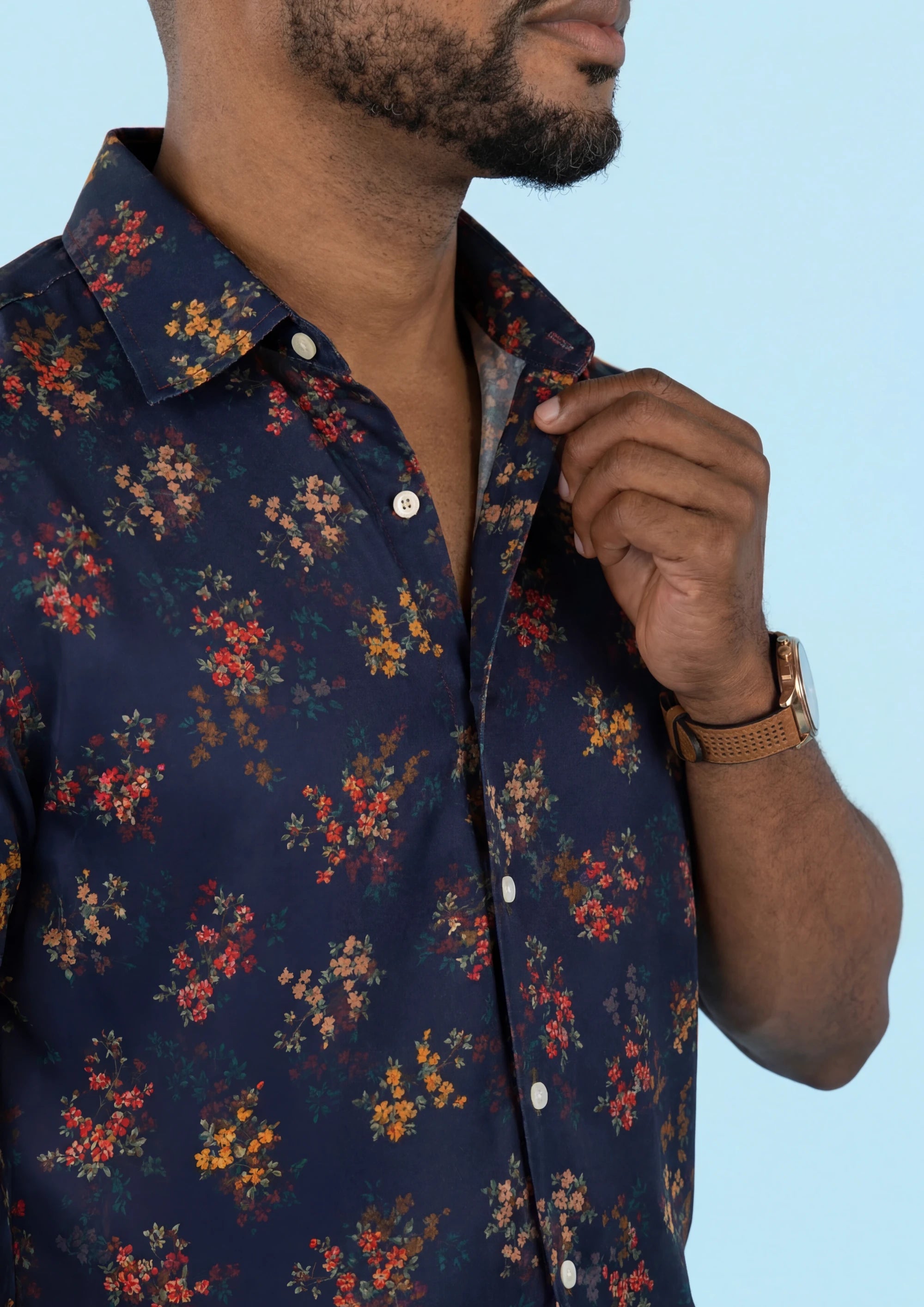 Midnight Bloom Silk Shirt - collar and fabric detail998
