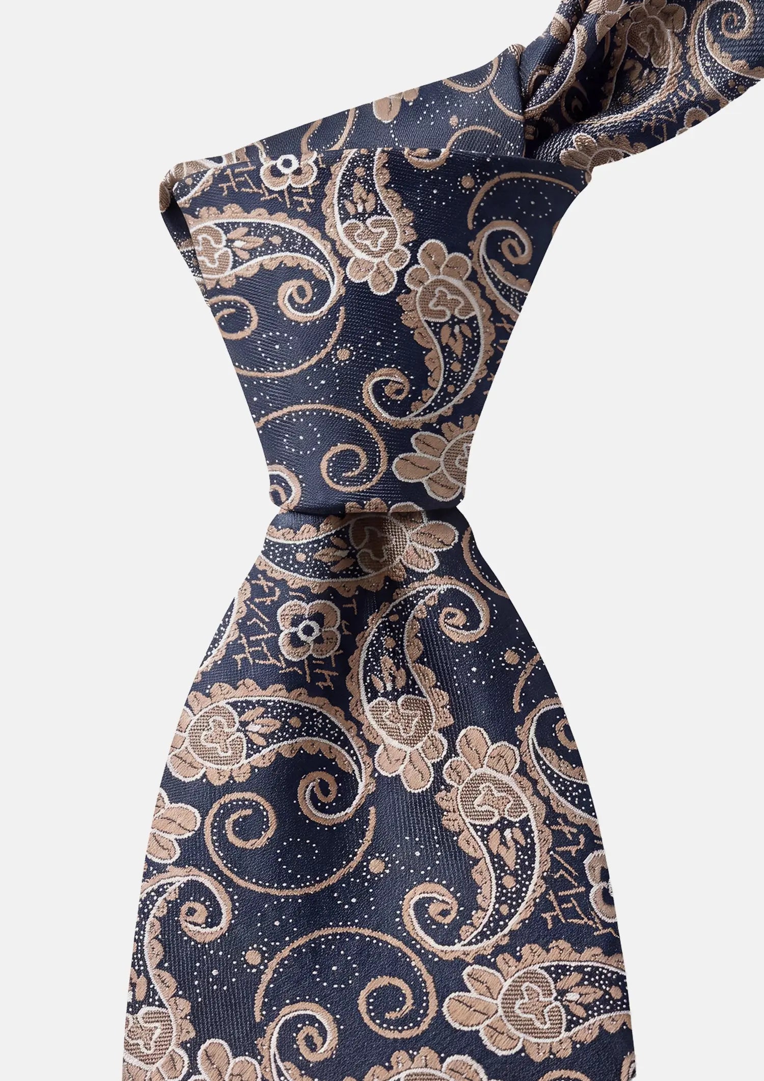 Navy Beige Botanical Paisley Tie811