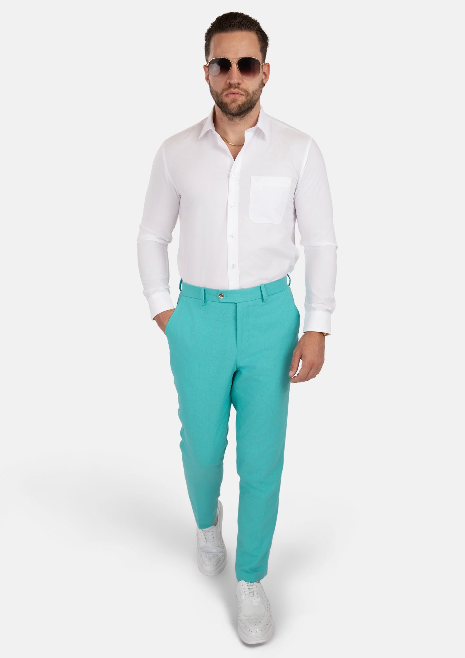 Atlantis Green Linen Blend Pants