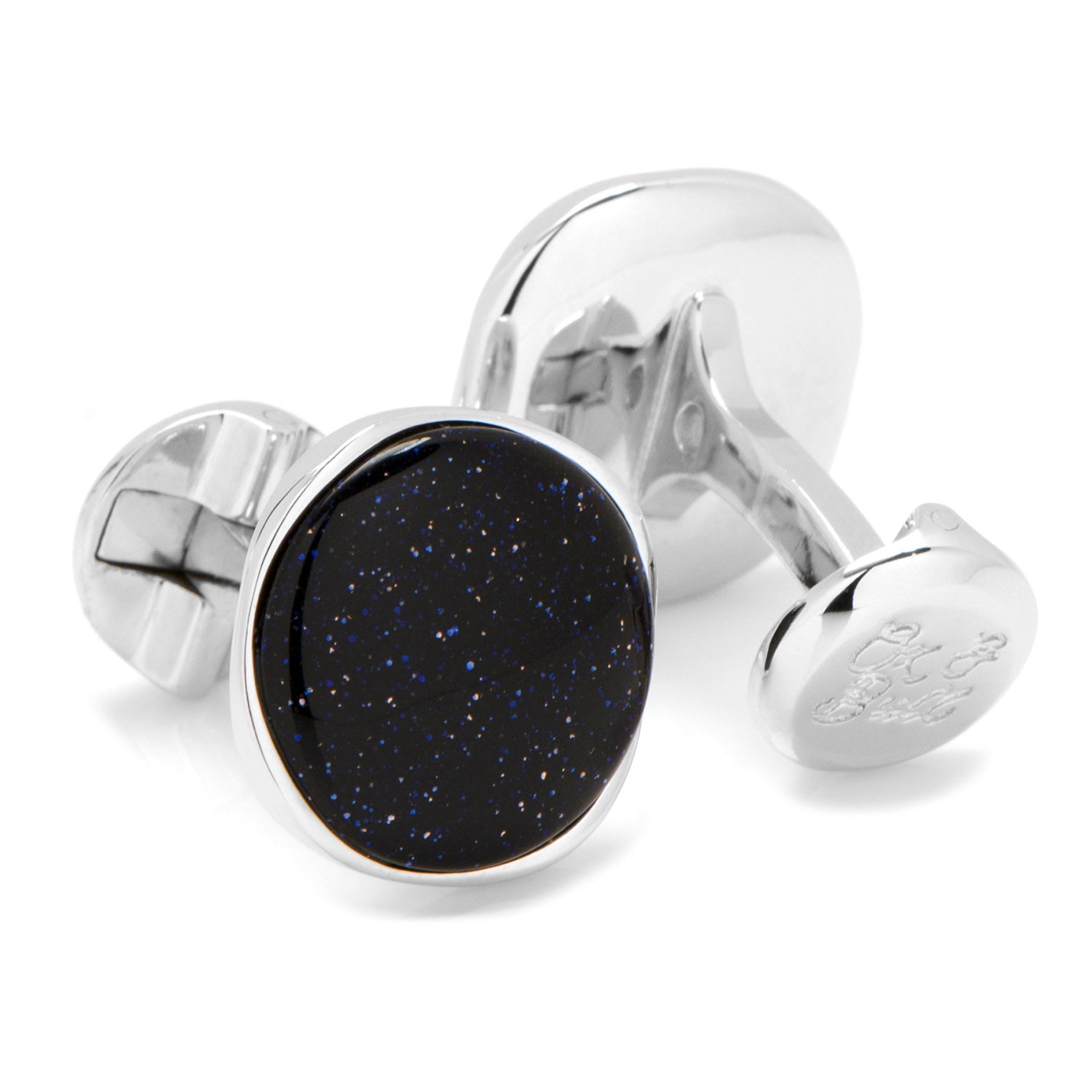 Sterling Silver Classic Round Blue Goldstone Cufflinks474