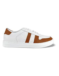 White sneaker with brown accents on a white background