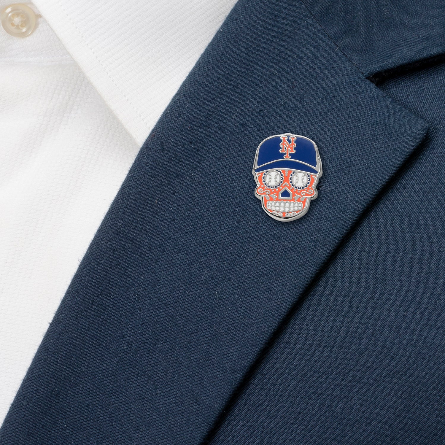 MLB New York Mets Sugar Skull Cufflinks & Lapel Pin Gift Set305