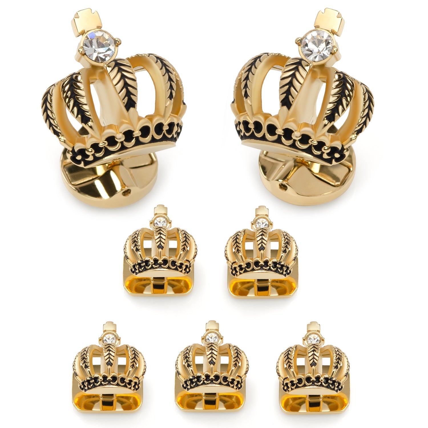 VDP 3D Crown Gold Crystal Stud Set846