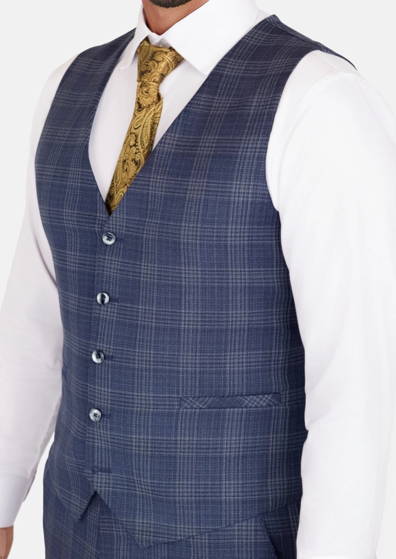 Admiral Navy Checked Vest - SARTORO143