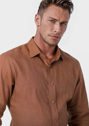 Amber Brown Linen Shirt - SARTORO