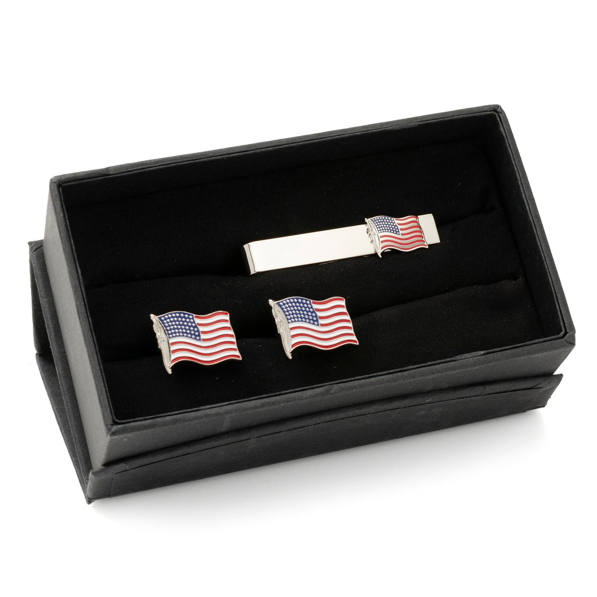 American Waving Flag Cufflinks and Tie Bar Gift Set - SARTORO578