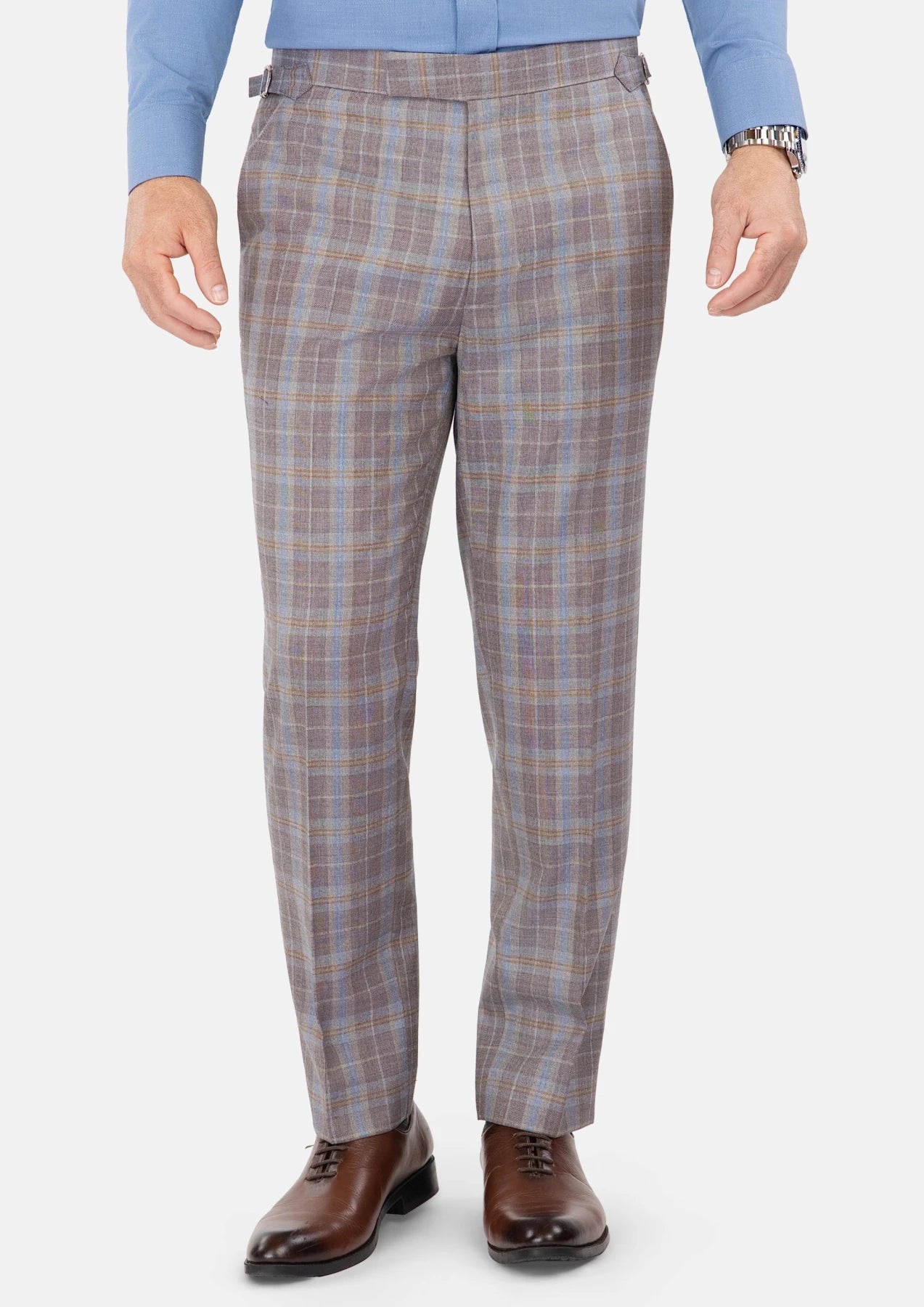 Ash Brown Check Pants - SARTORO746