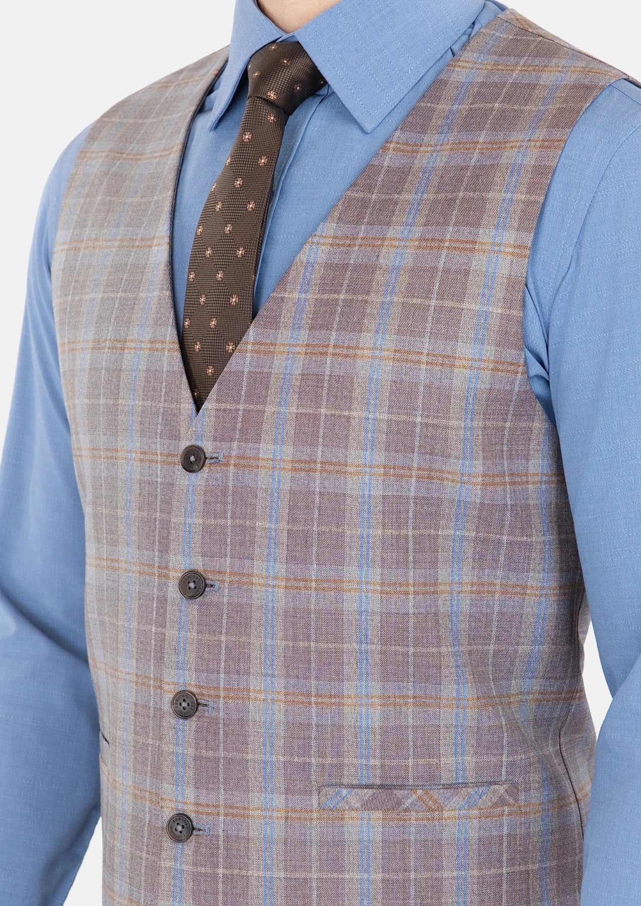 Ash Brown Check Vest - SARTORO727