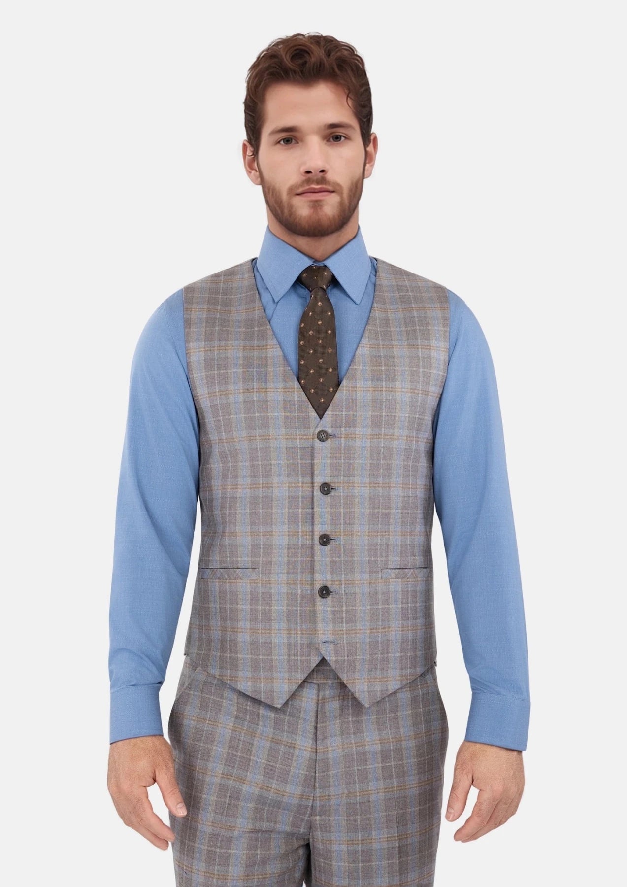 Ash Brown Check Vest - SARTORO537