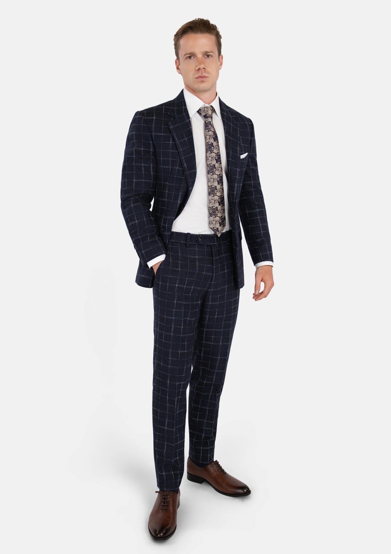 Thompson Navy Flannel Windowpane Suit
