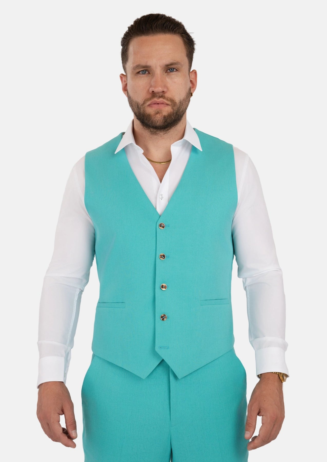 Atlantis Green Linen Blend Vest - SARTORO657