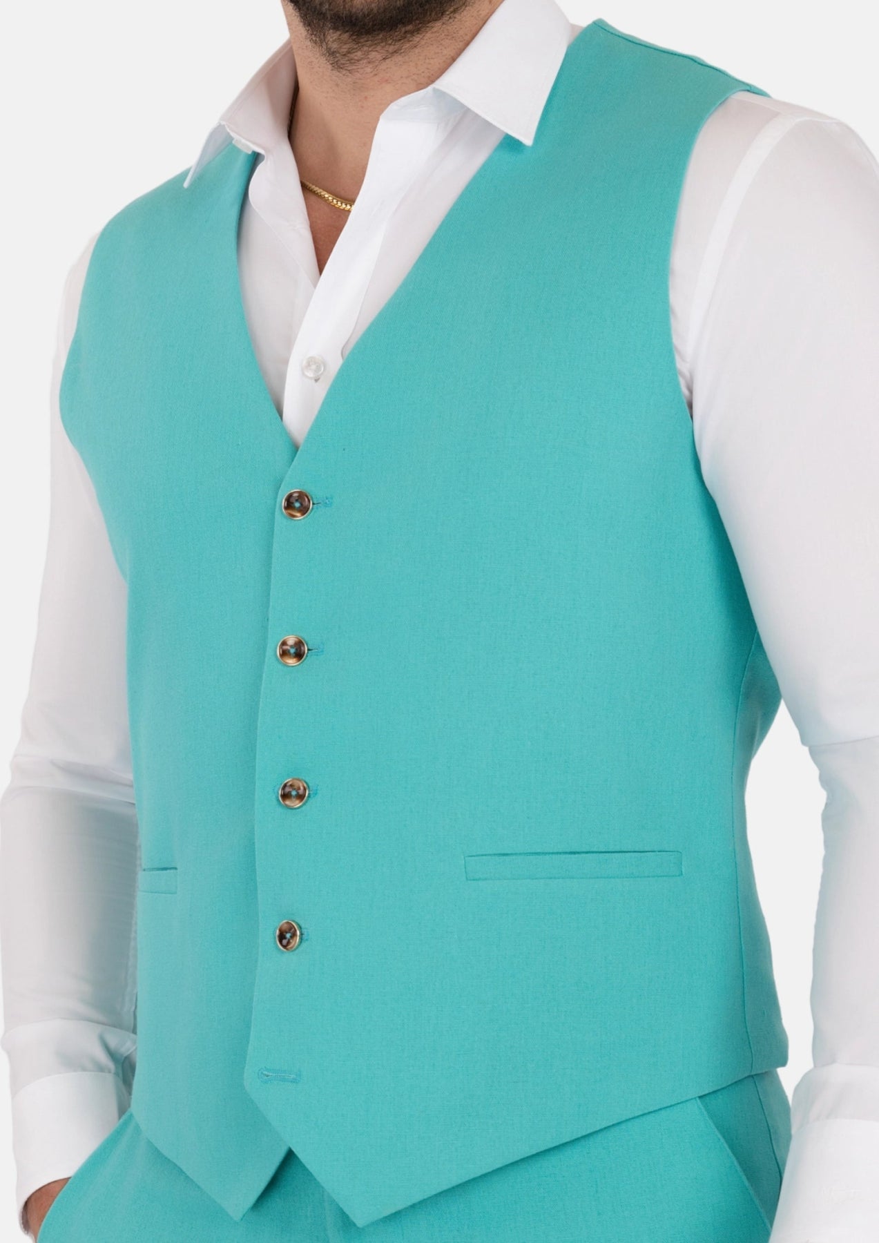 Atlantis Green Linen Blend Vest - SARTORO527
