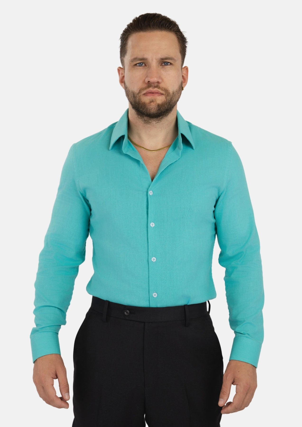 Atlantis Green Linen Shirt - SARTORO394