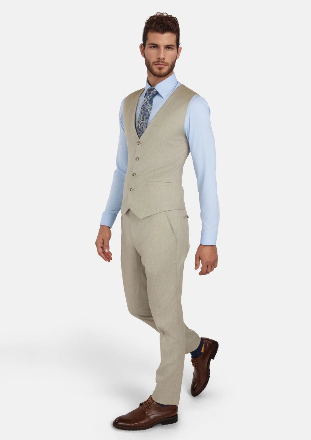 Beige Sandstone Italian Wool Vest - SARTORO