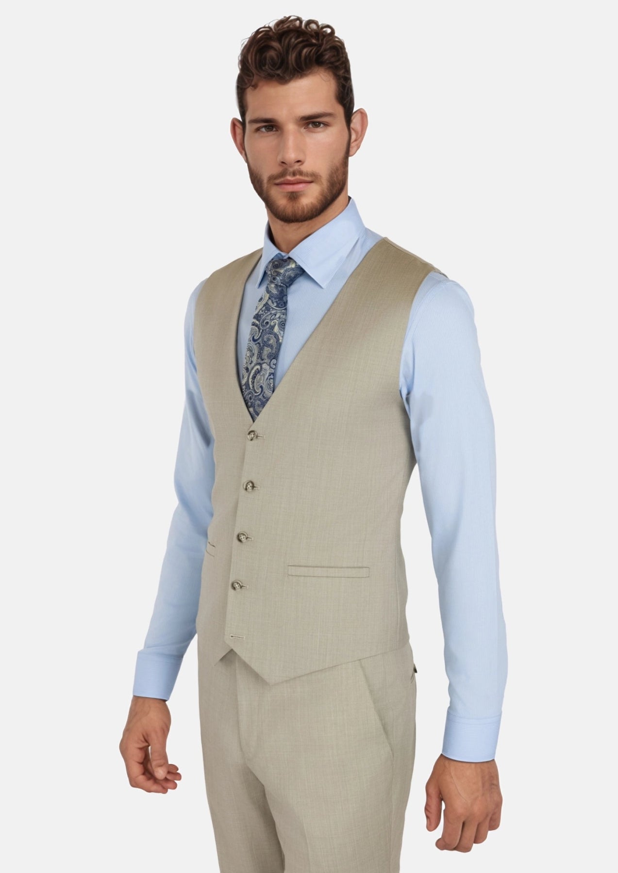 Beige Sandstone Italian Wool Vest - SARTORO679