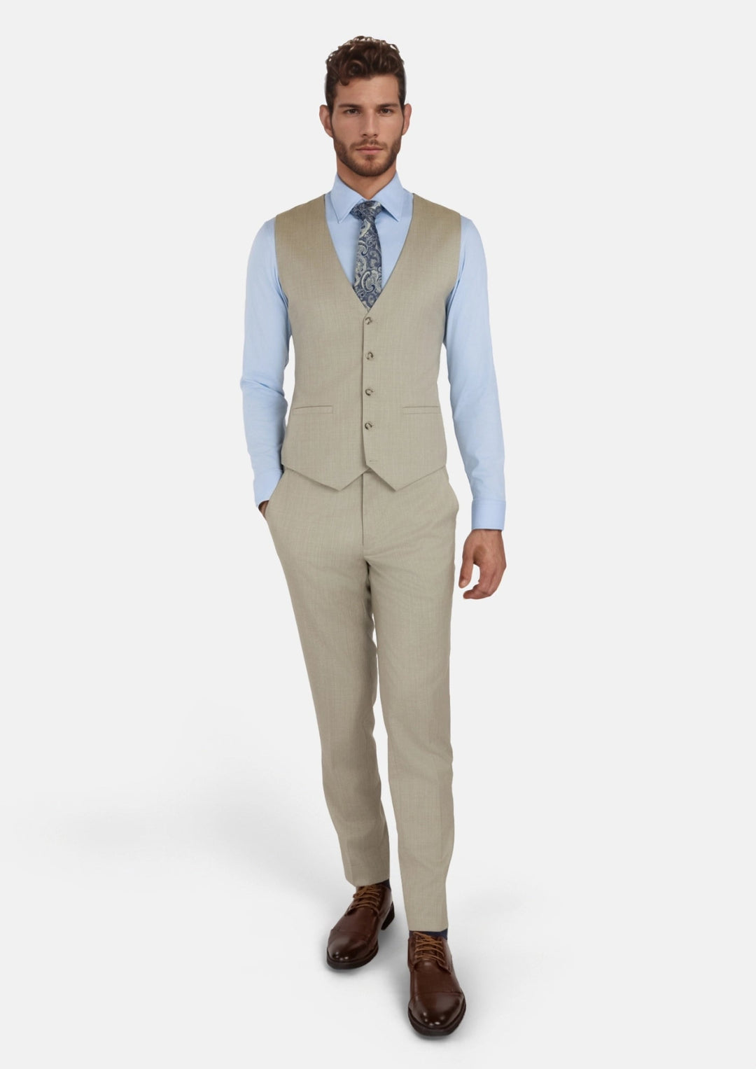 Beige Sandstone Italian Wool Vest - SARTORO