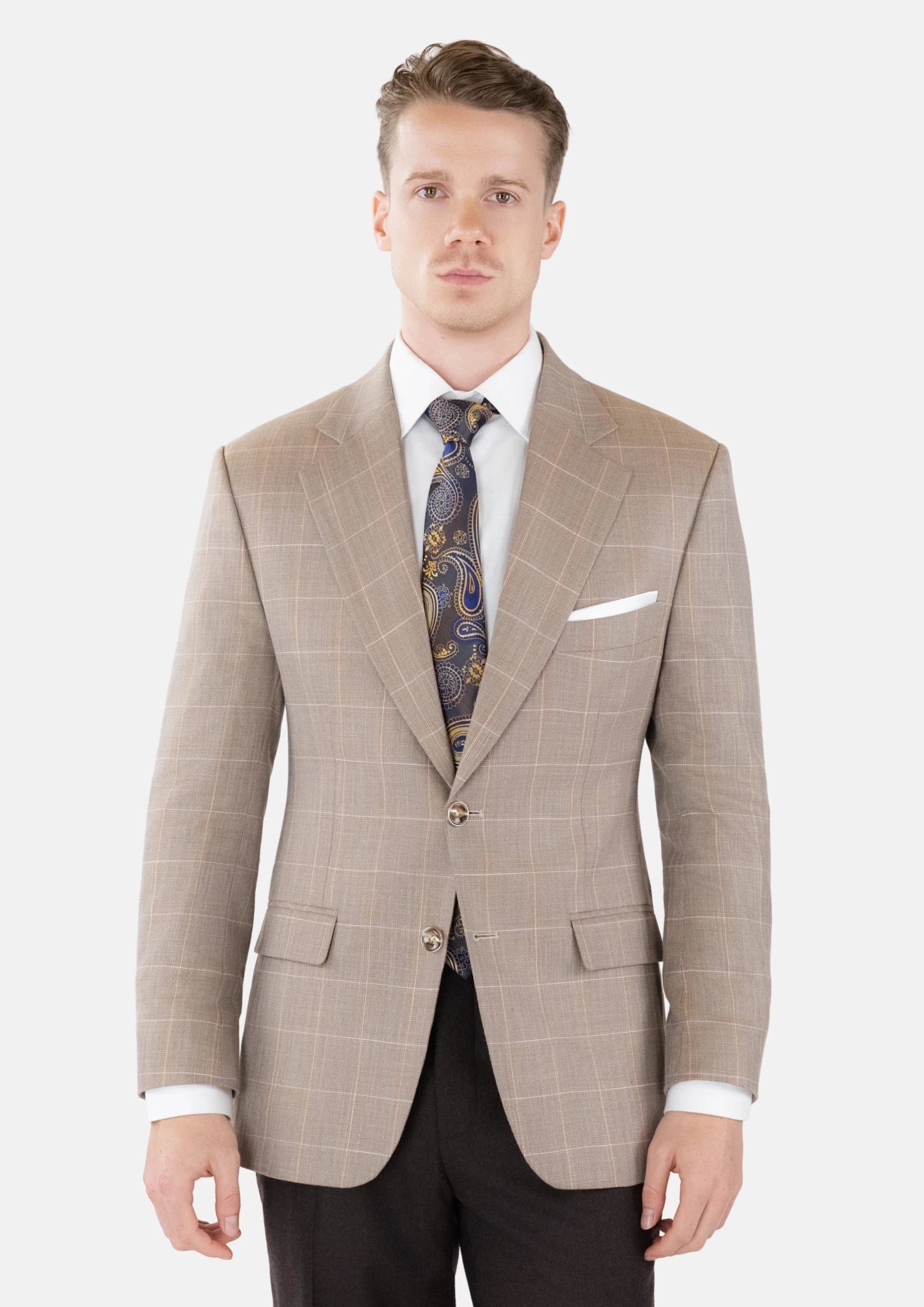 Beige Windowpane Check Jacket - SARTORO744