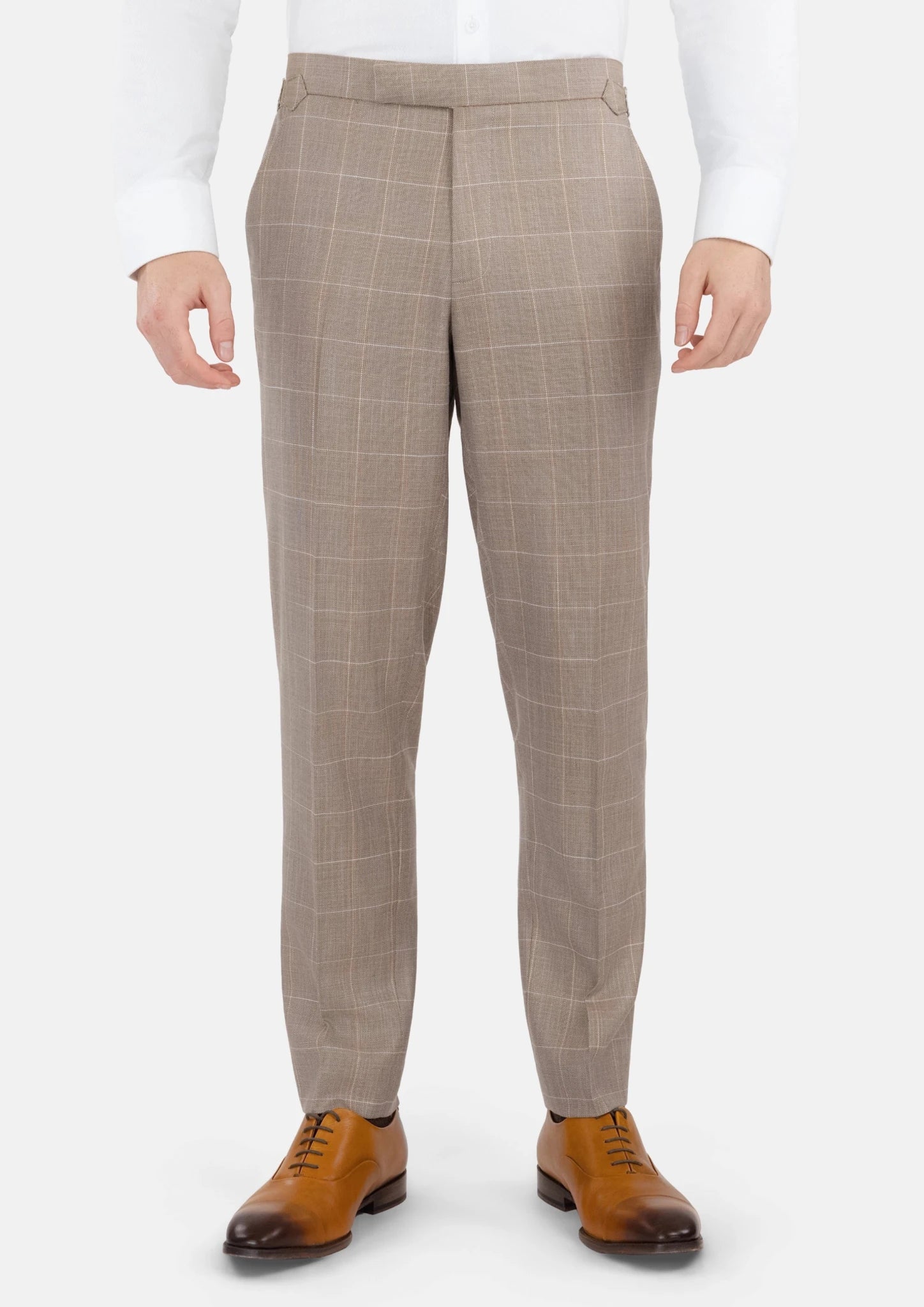 Beige Windowpane Check Pants - SARTORO814
