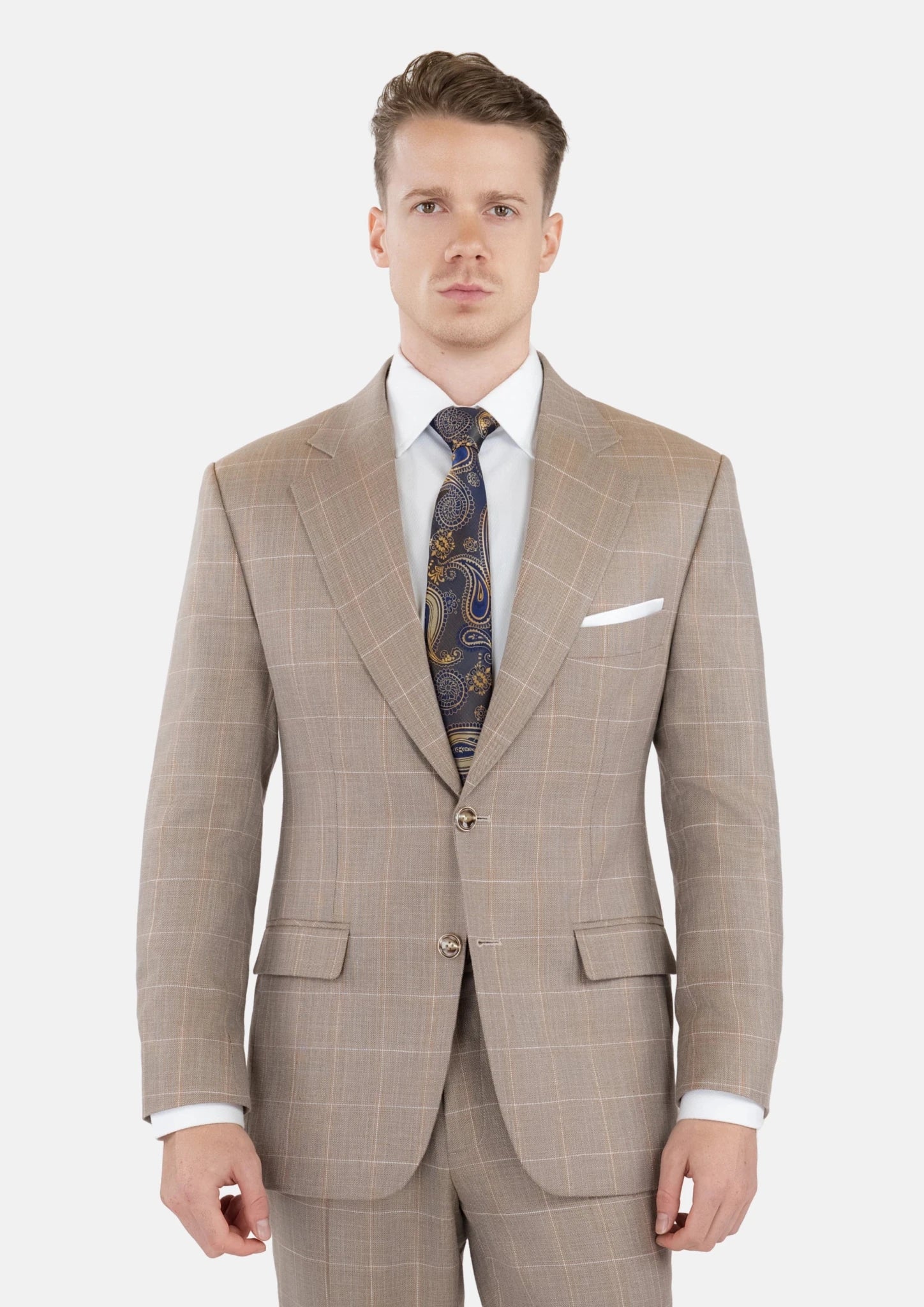Beige Windowpane Check Suit - SARTORO768
