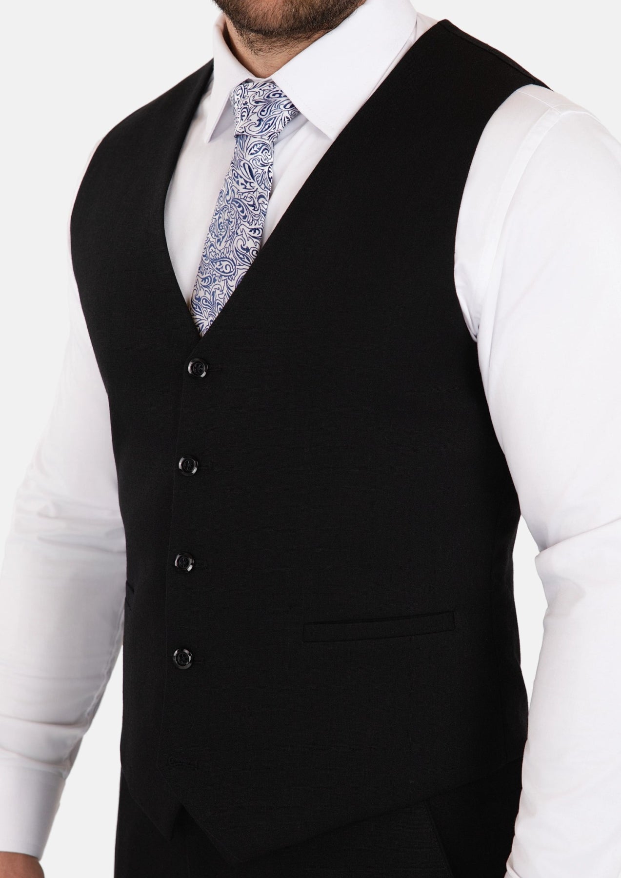 Black Linen Blend Vest - SARTORO542