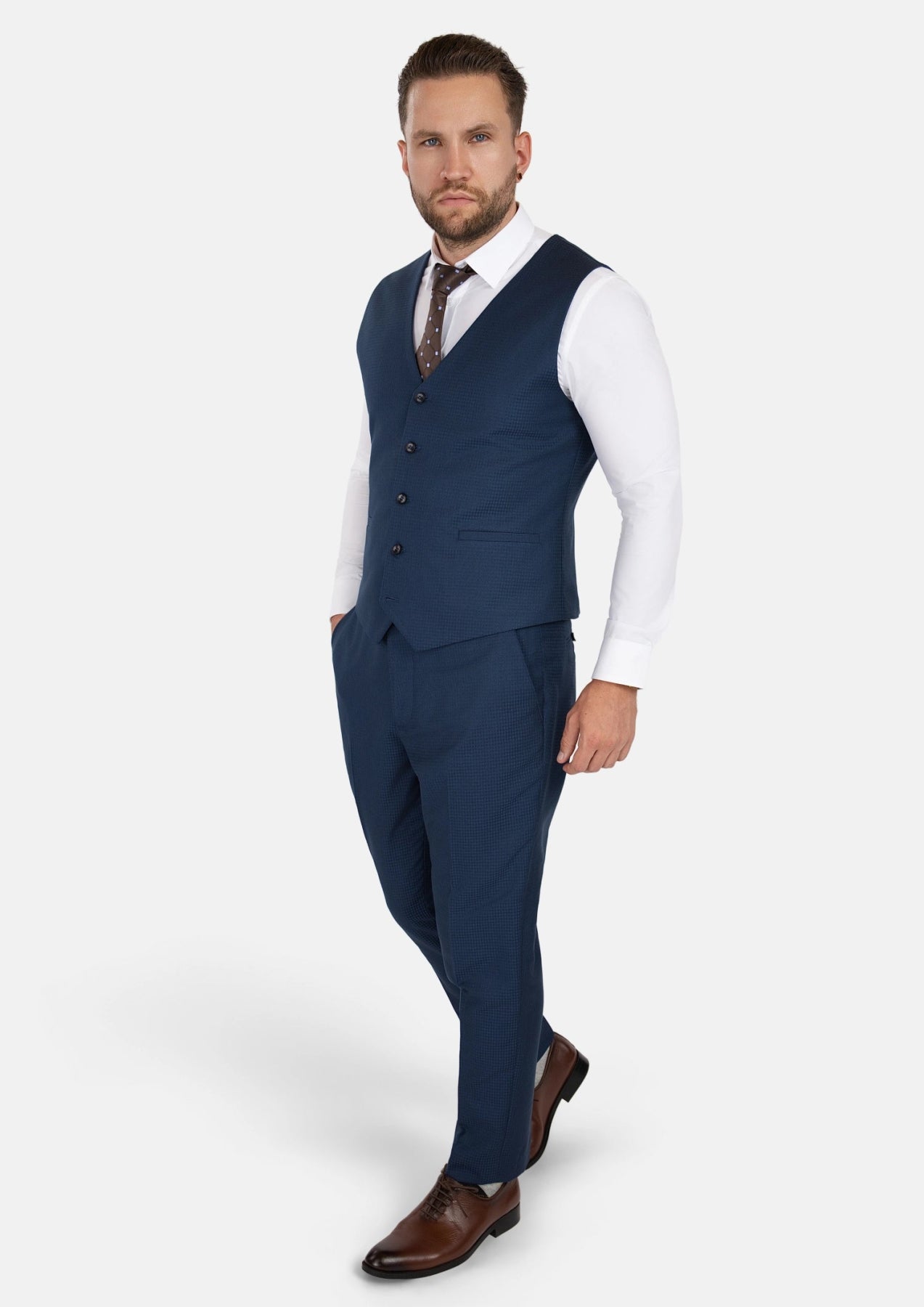 Blue Microcheck Vest - SARTORO