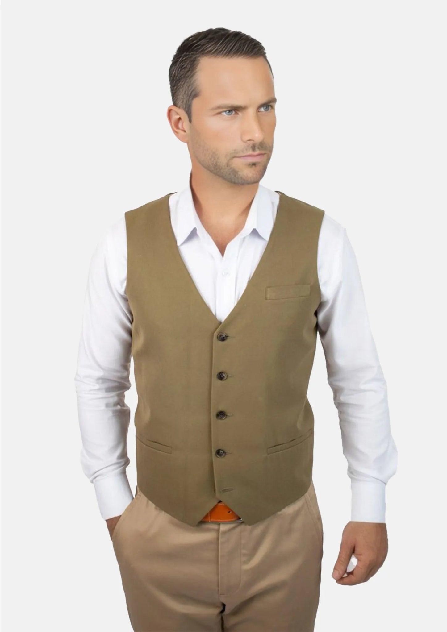 British Khaki Cotton Vest - SARTORO914
