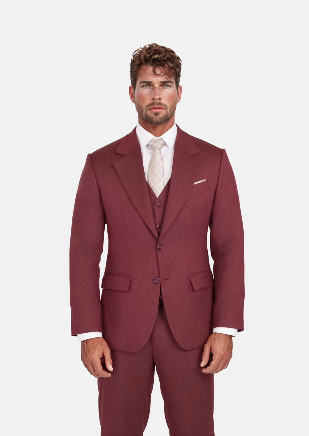 Burgundy Herringbone Ellis Suit - SARTORO