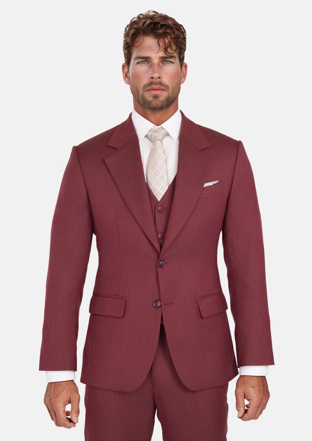 Burgundy Herringbone Ellis Suit - SARTORO