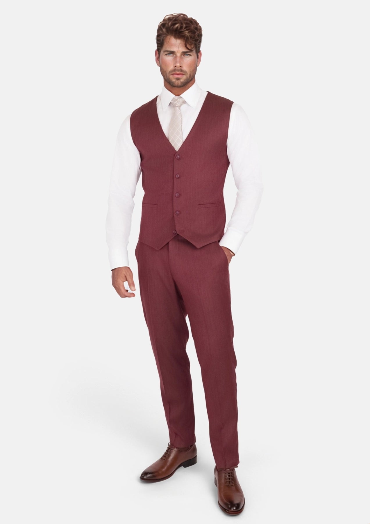 Burgundy Herringbone Vest - SARTORO
