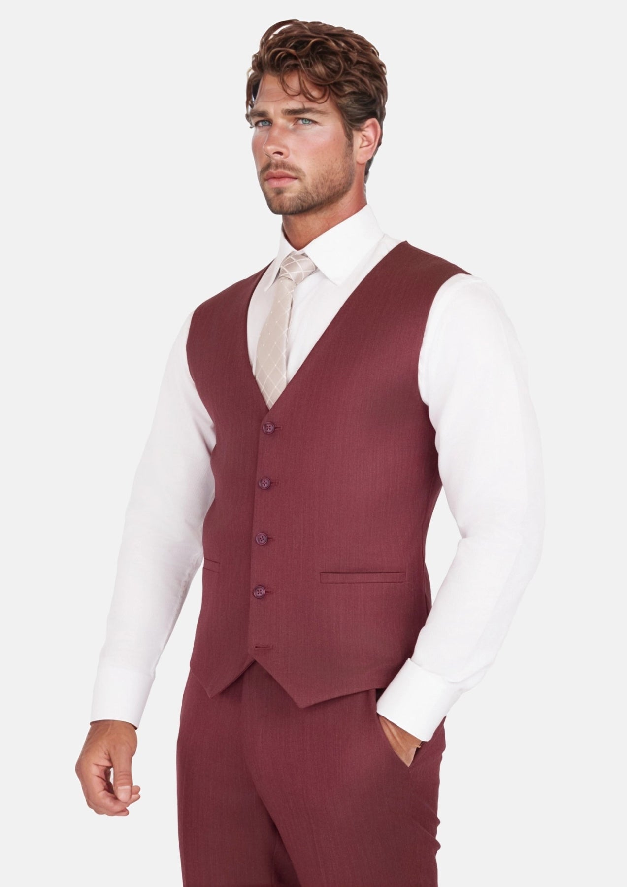 Burgundy Herringbone Vest - SARTORO9