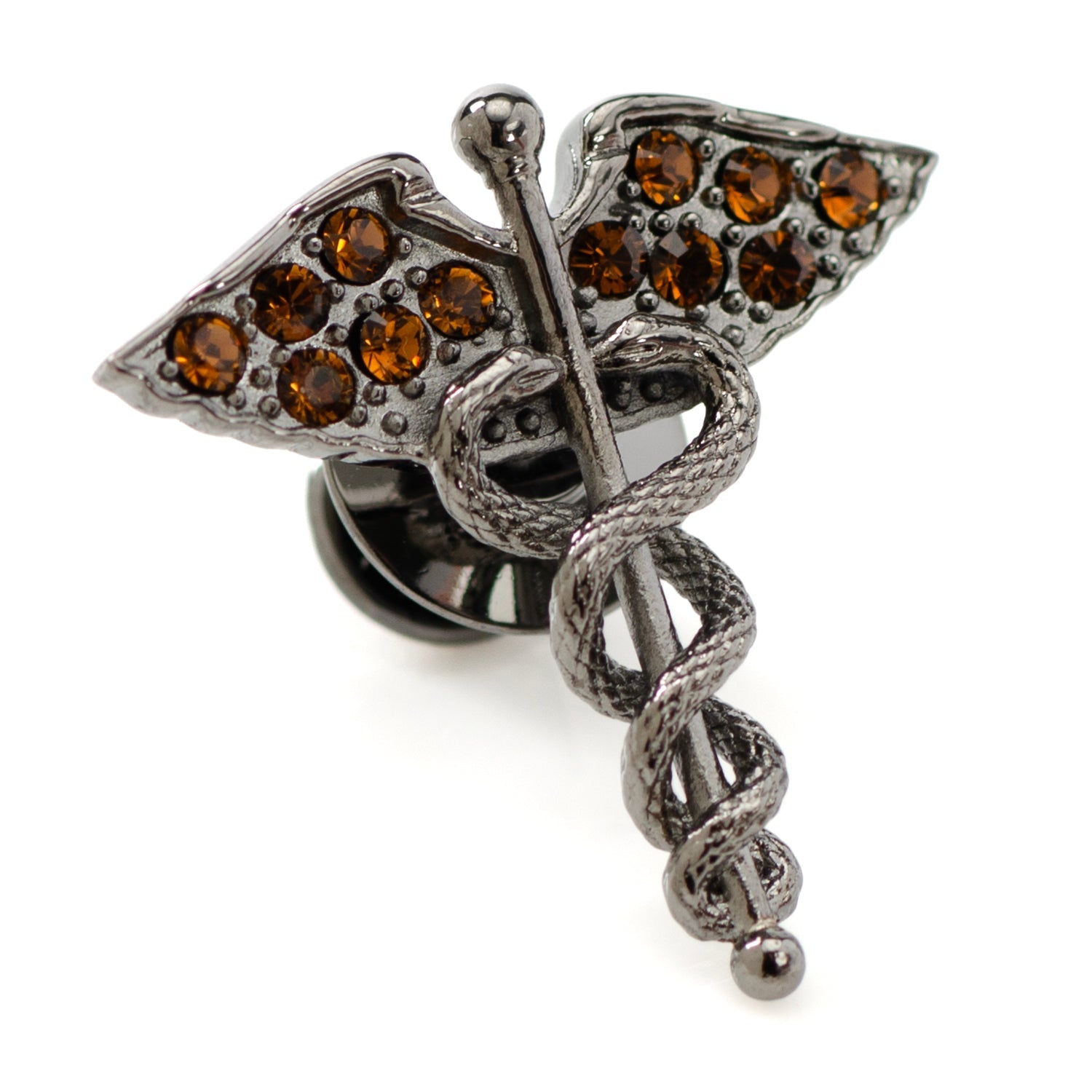 Caduceus Pave Gunmetal Lapel Pin - SARTORO120