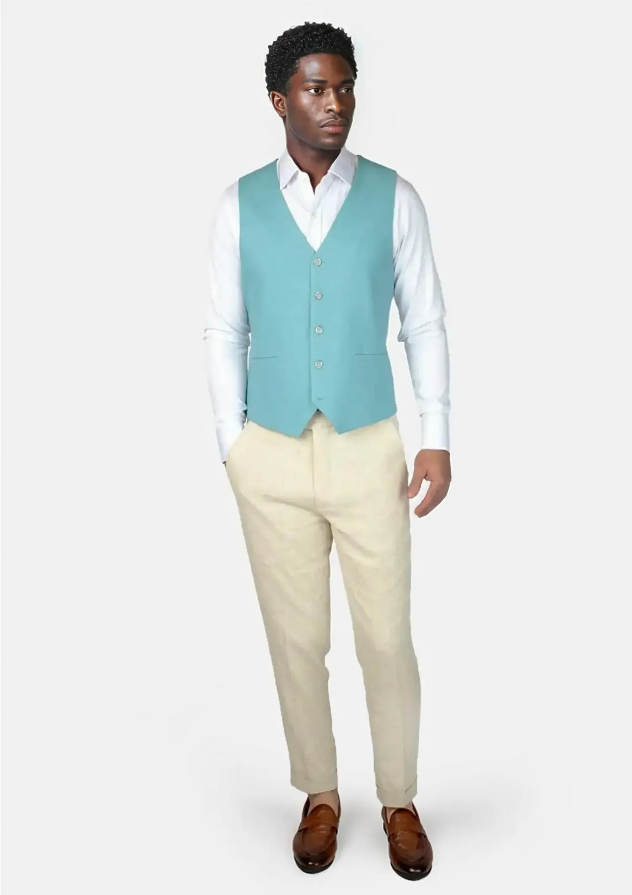 Capri Blue Linen Blend Vest - SARTORO