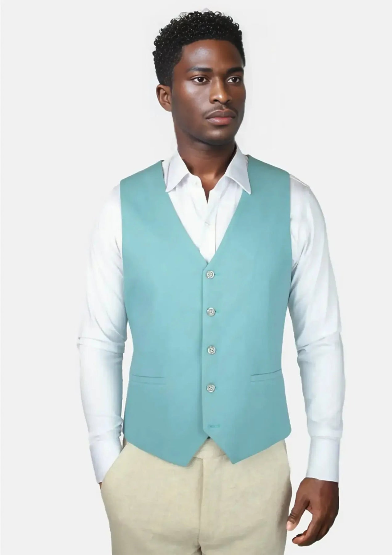 Capri Blue Linen Blend Vest - SARTORO270