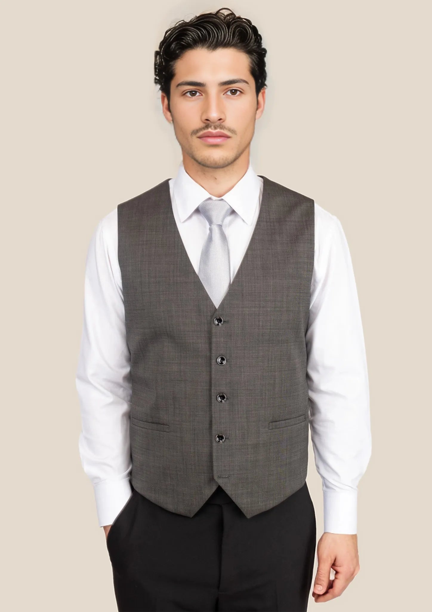 Carbon Grey Pindot Vest - SARTORO371