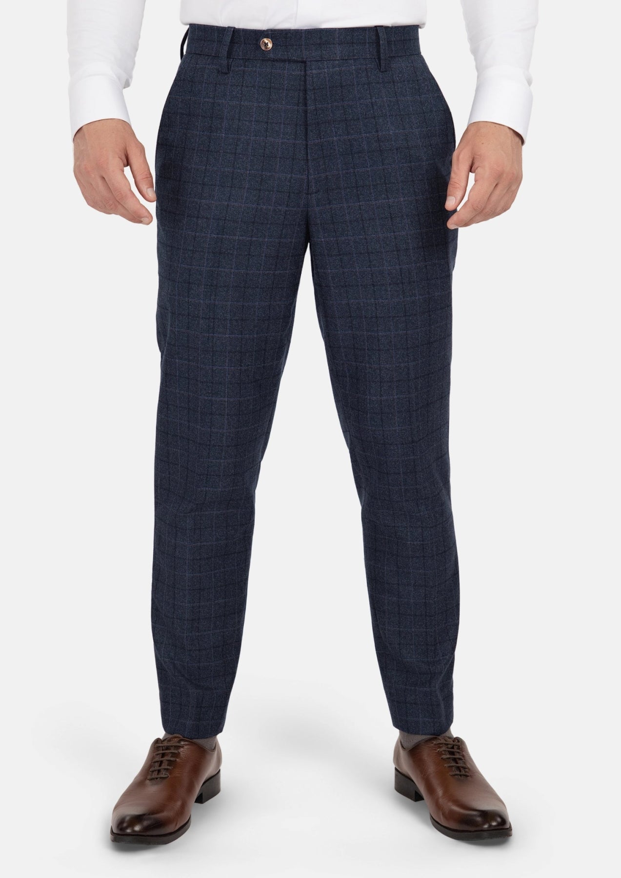 Charcoal Blue Check Flannel Pants - SARTORO644