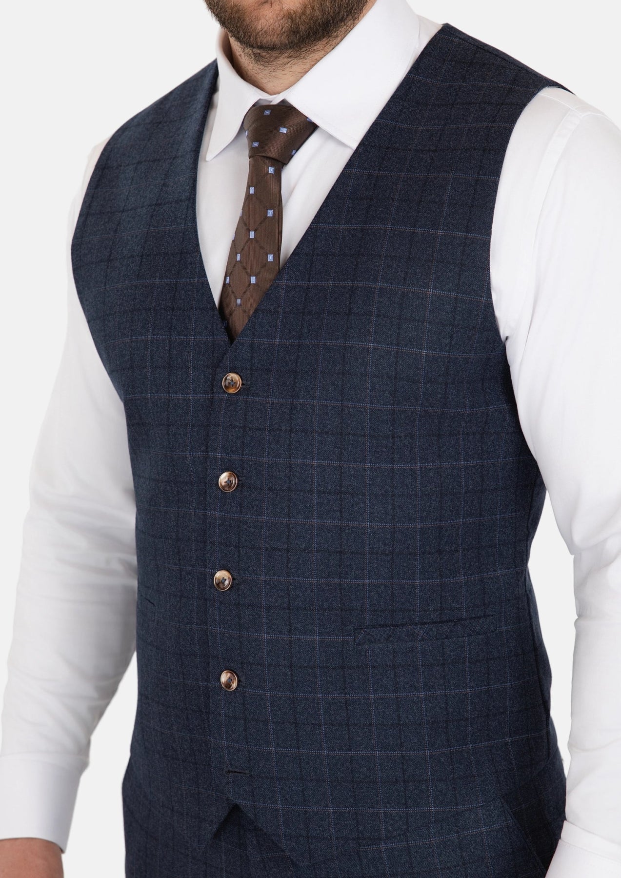 Charcoal Blue Check Flannel Vest - SARTORO532