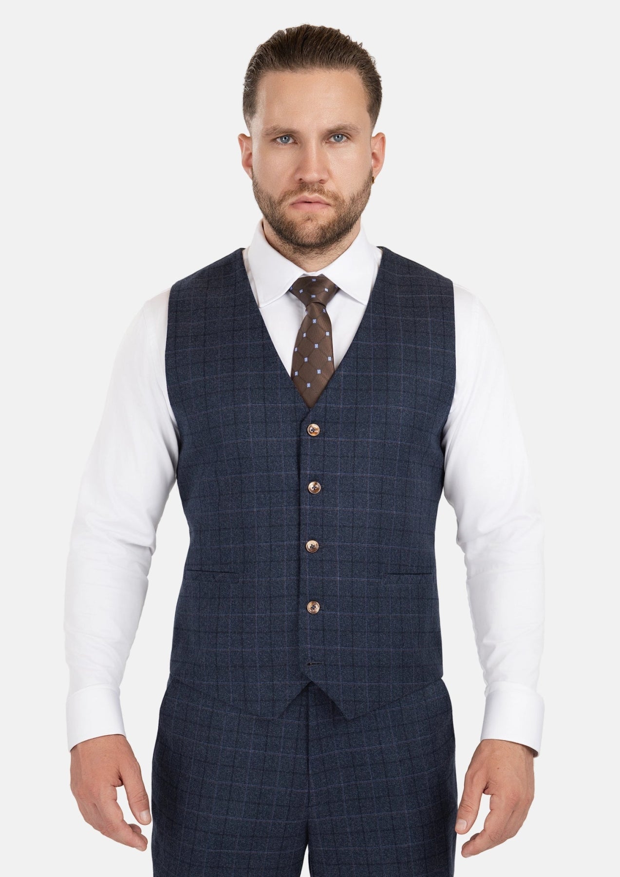 Charcoal Blue Check Flannel Vest - SARTORO663