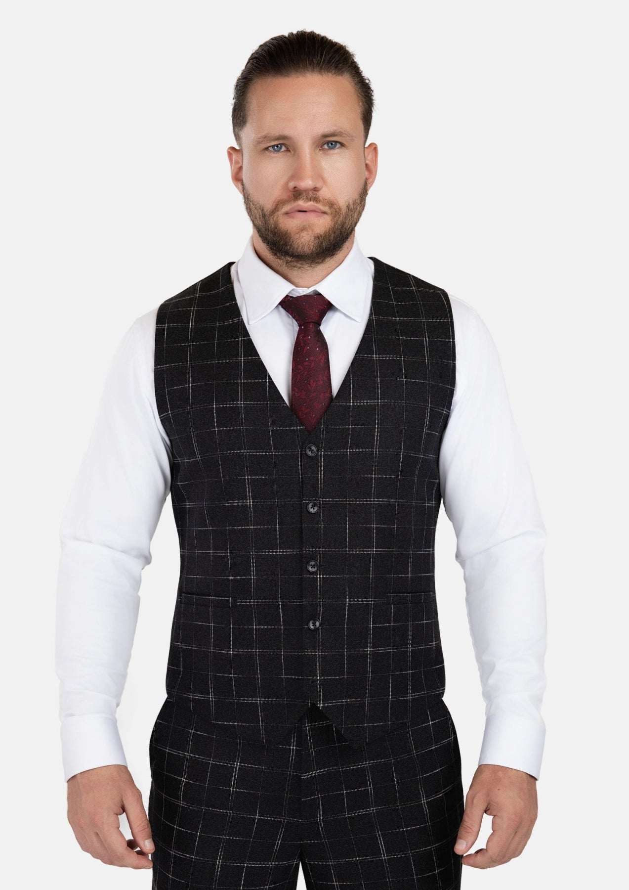 Charcoal Flannel Windowpane Vest - SARTORO886