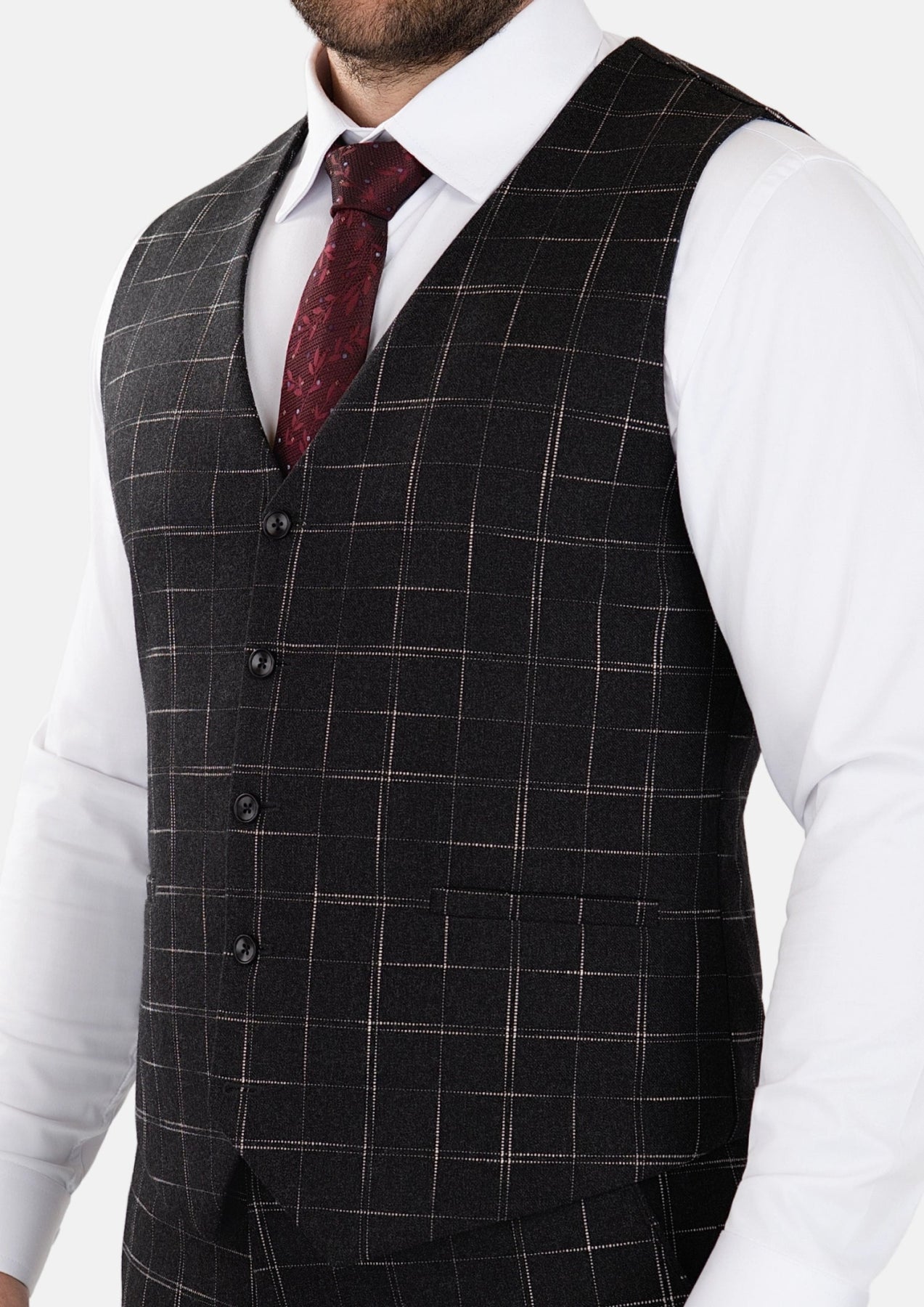 Charcoal Flannel Windowpane Vest - SARTORO207