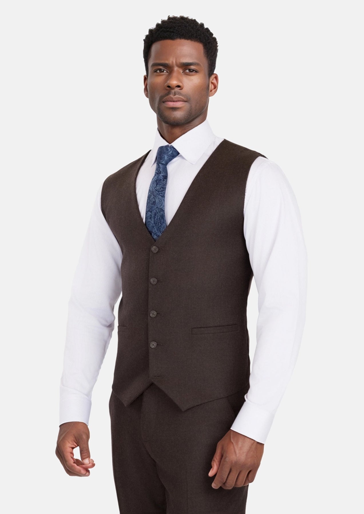 Chocolate Brown Flannel Vest - SARTORO634