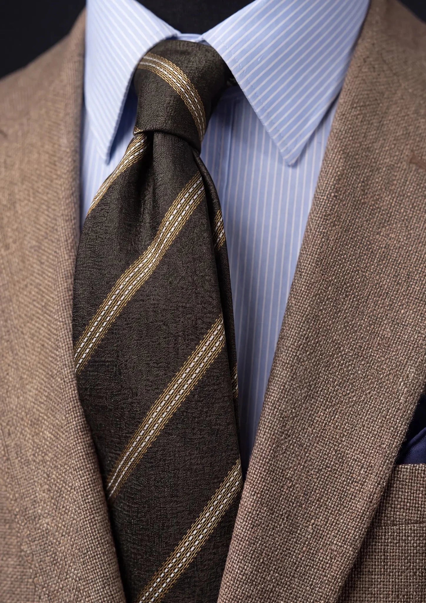 Chocolate Brown Gold Stripe Tie - SARTORO127