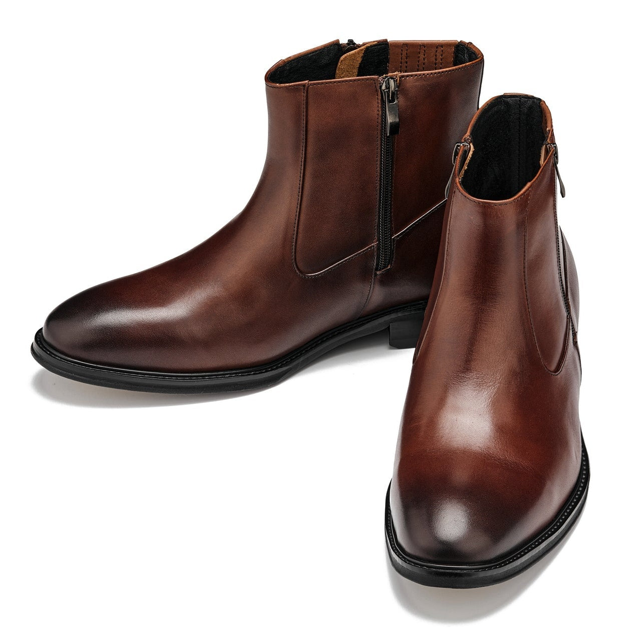Coffee Brown Zipper Boots - 2504