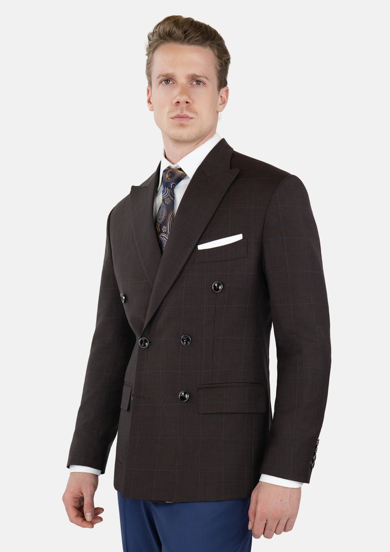 Dark Brown Prince Of Wales Jacket - SARTORO483