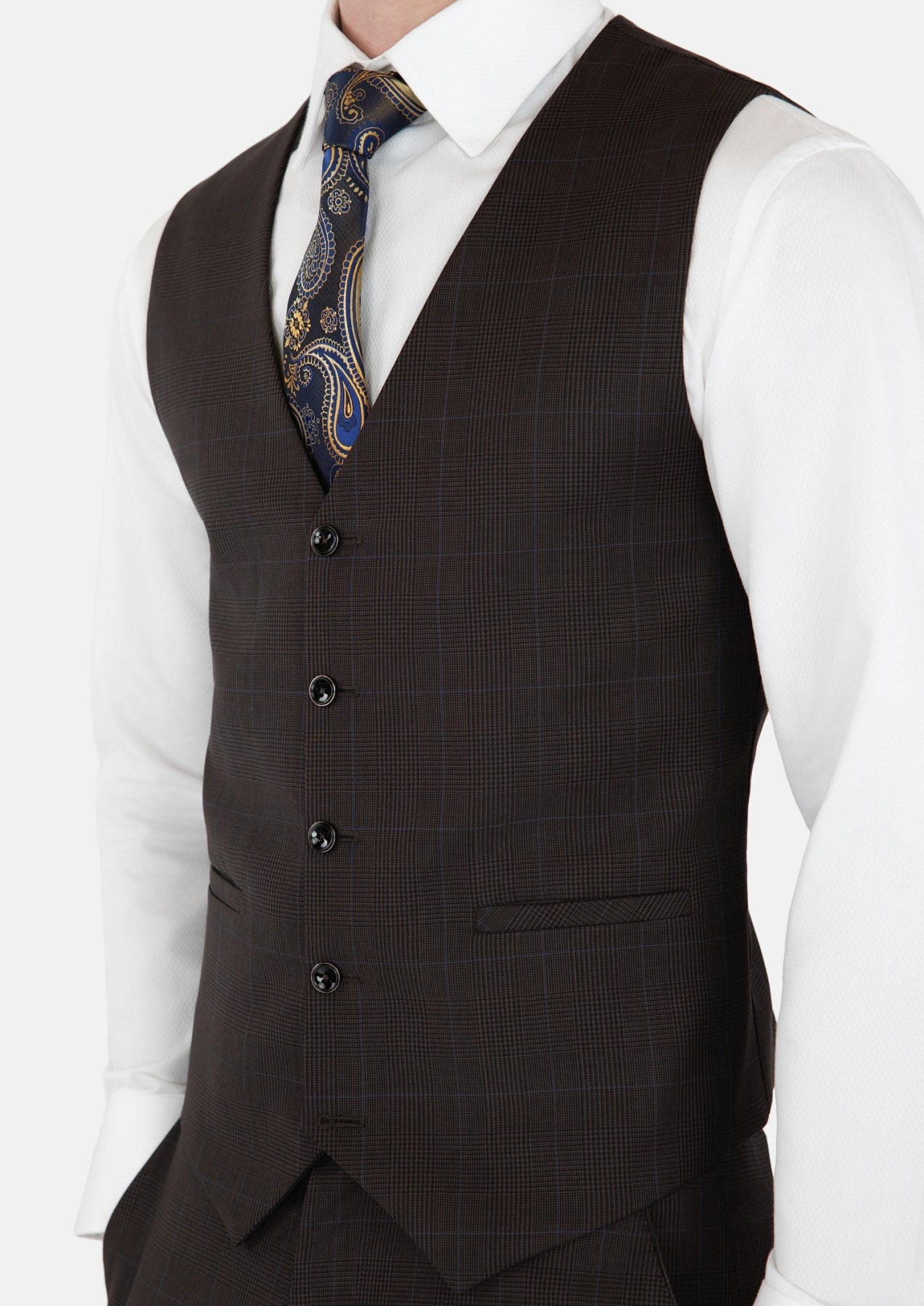 Dark Brown Prince Of Wales Vest - SARTORO365