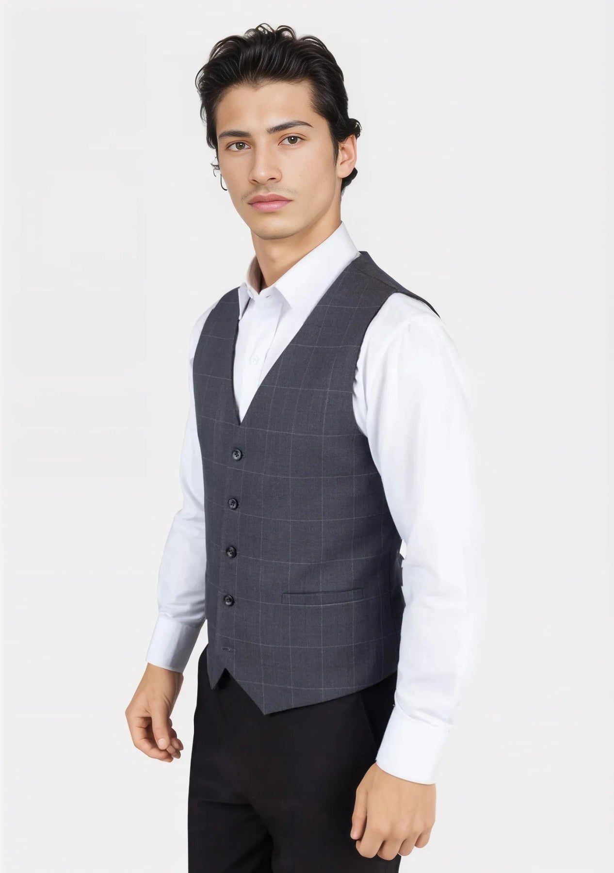 Dark Grey Windowpane Vest - SARTORO665